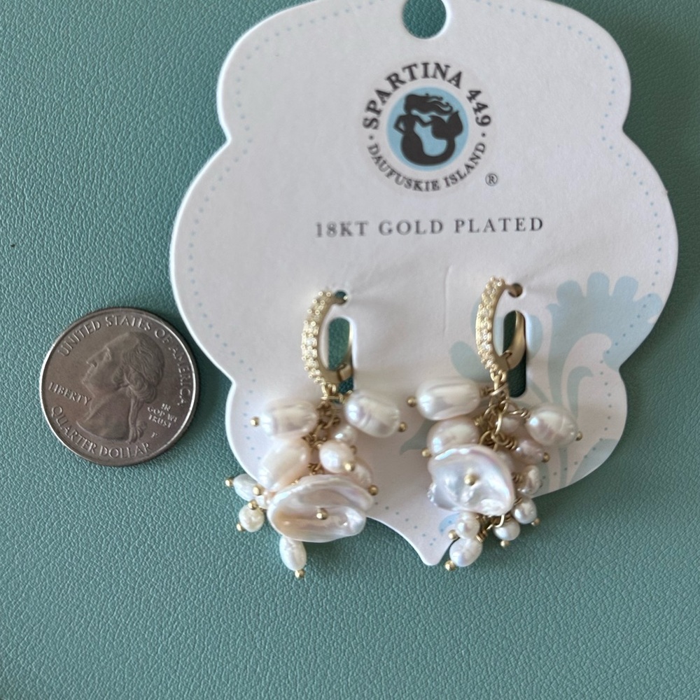Spartina 449 Gold and Pearl Drop Earrings - Picture 4 of 5